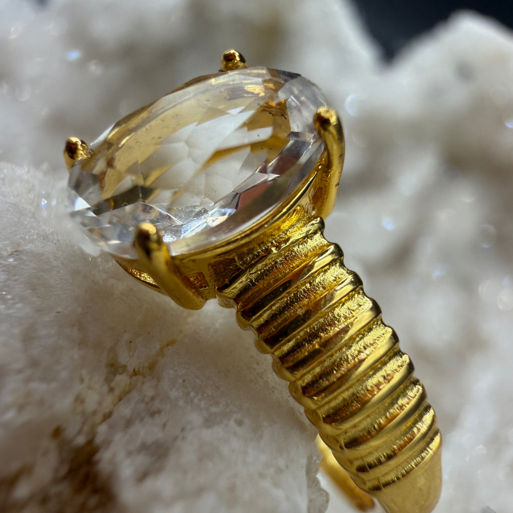 Clear Quartz S925 Adjustable Ring