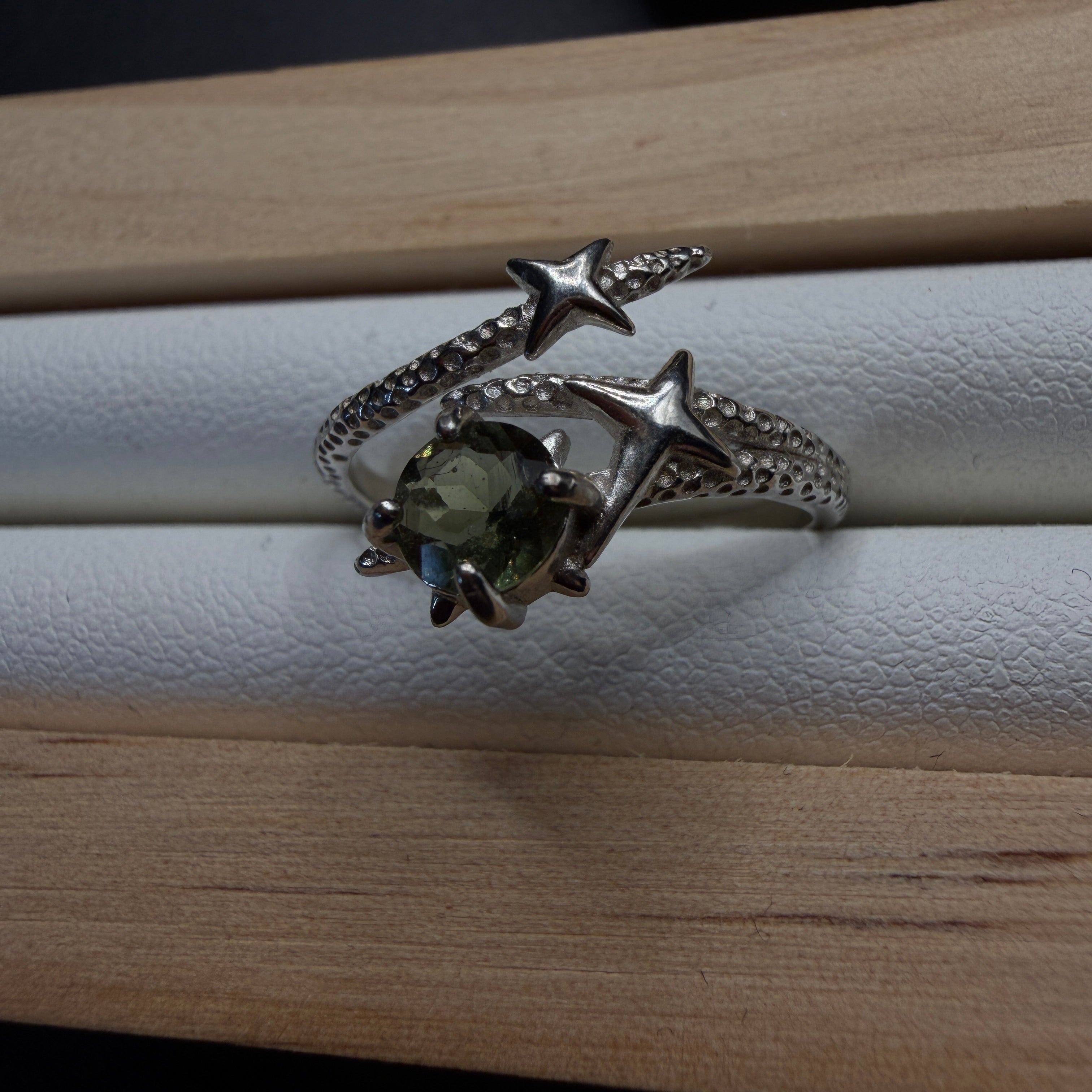 Moldavite Star S925 Certified Adjustable Ring