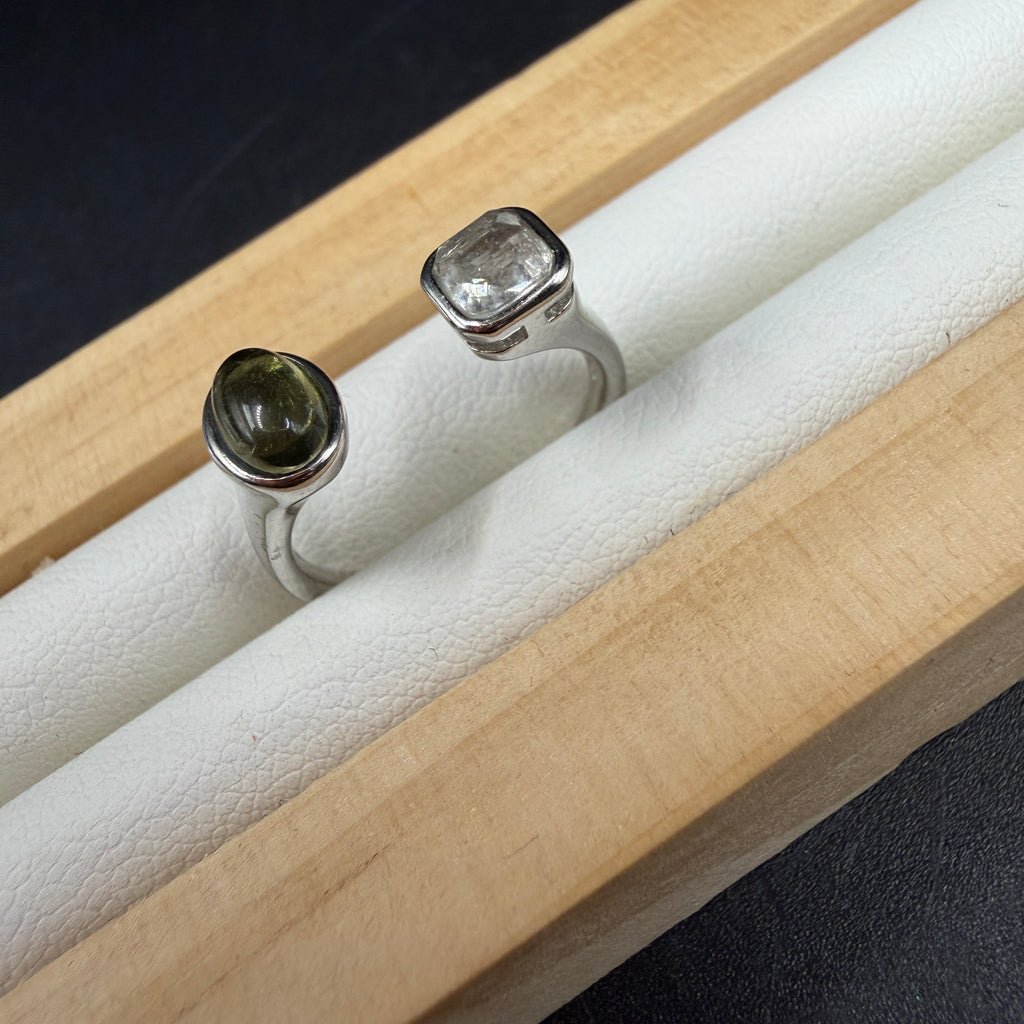 Libyan Desert Glass and Moldavite S925 Certified Ring