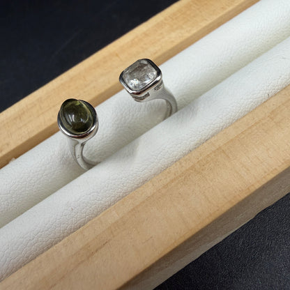 Libyan Desert Glass and Moldavite S925 Certified Ring