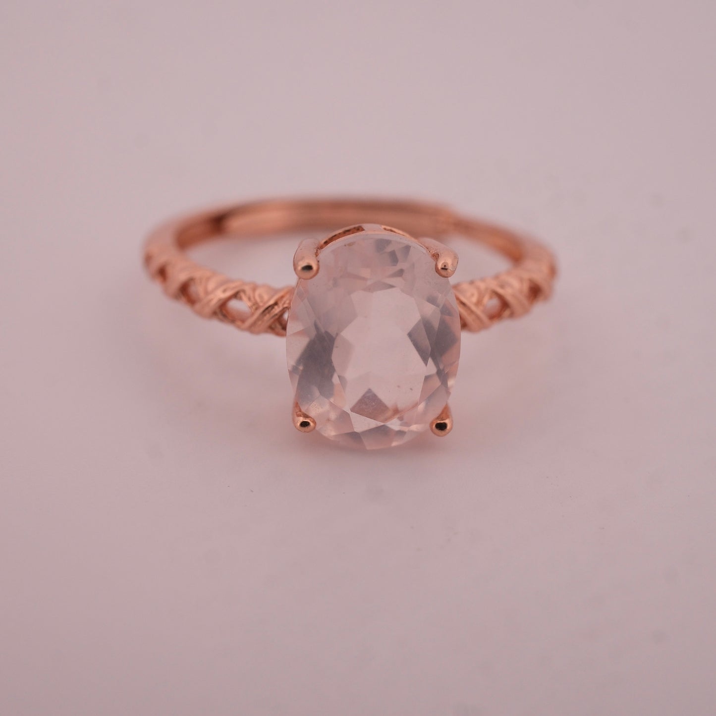 Rose Quartz Rose Gold S925 Adjustable Ring