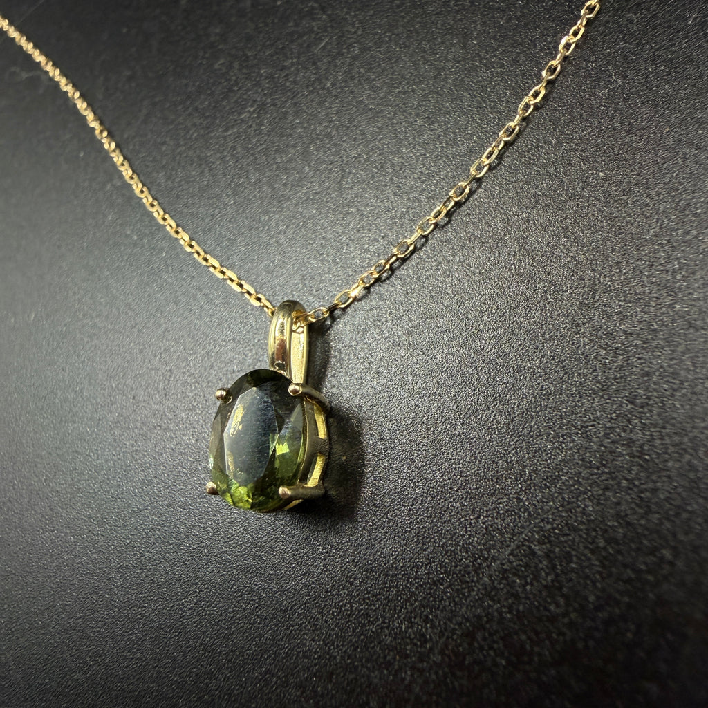 9ct Gold Moldavite Certified Necklace