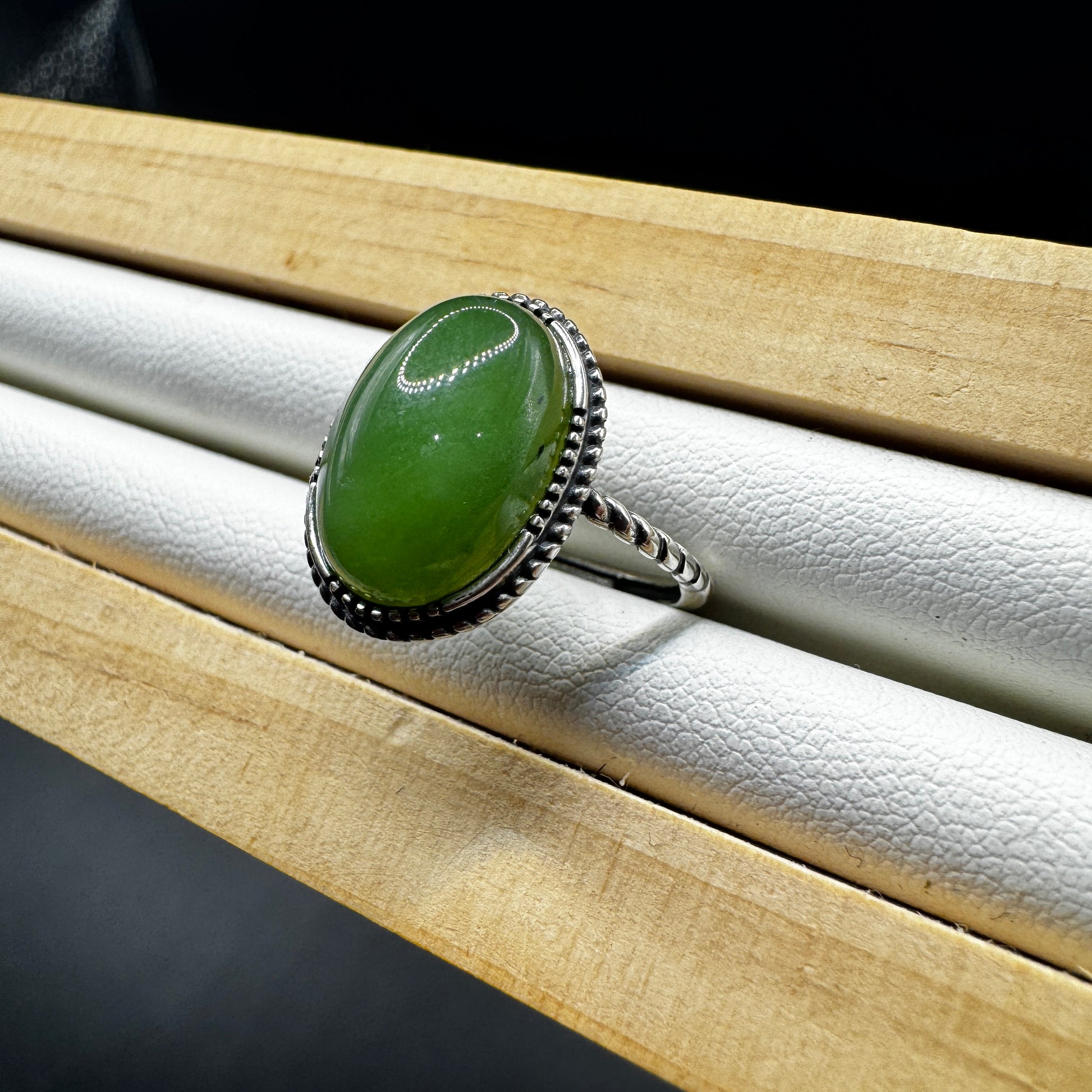 Green Jade S925 Adjustable Ring