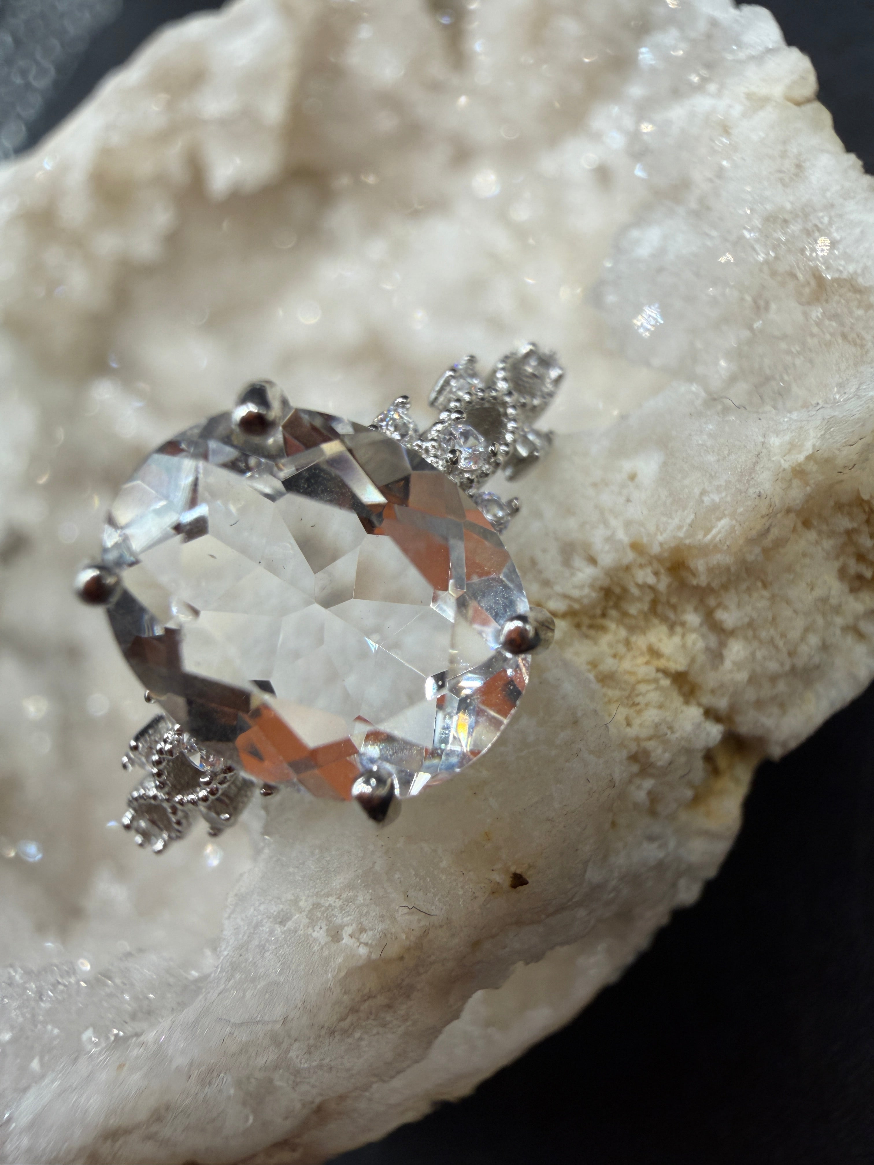 Clear Quartz S925 Adjustable Ring