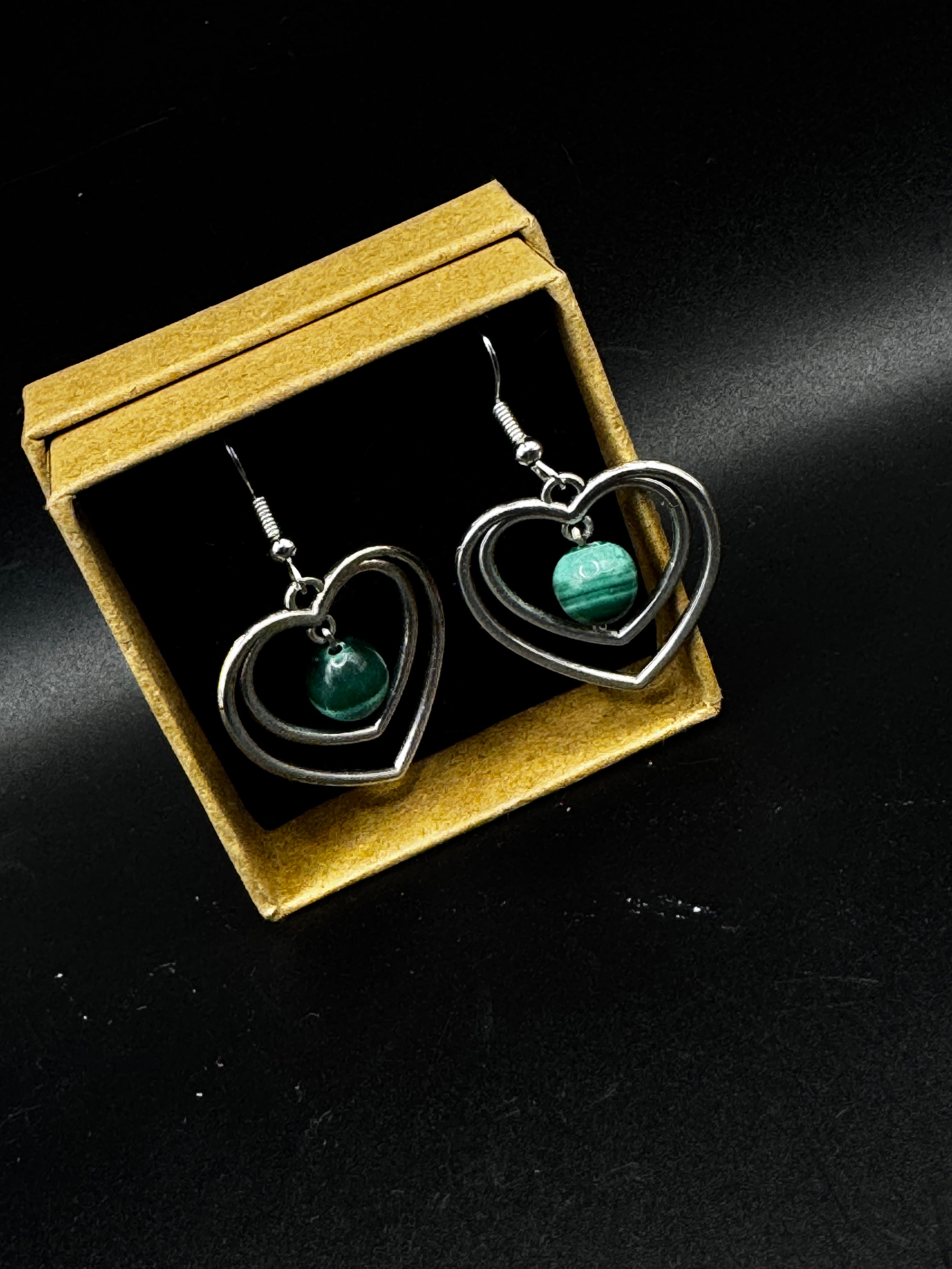 Handmade Malachite Heart Earrings