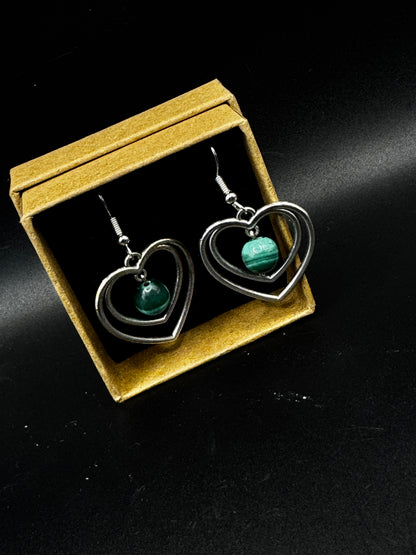 Handmade Malachite Heart Earrings