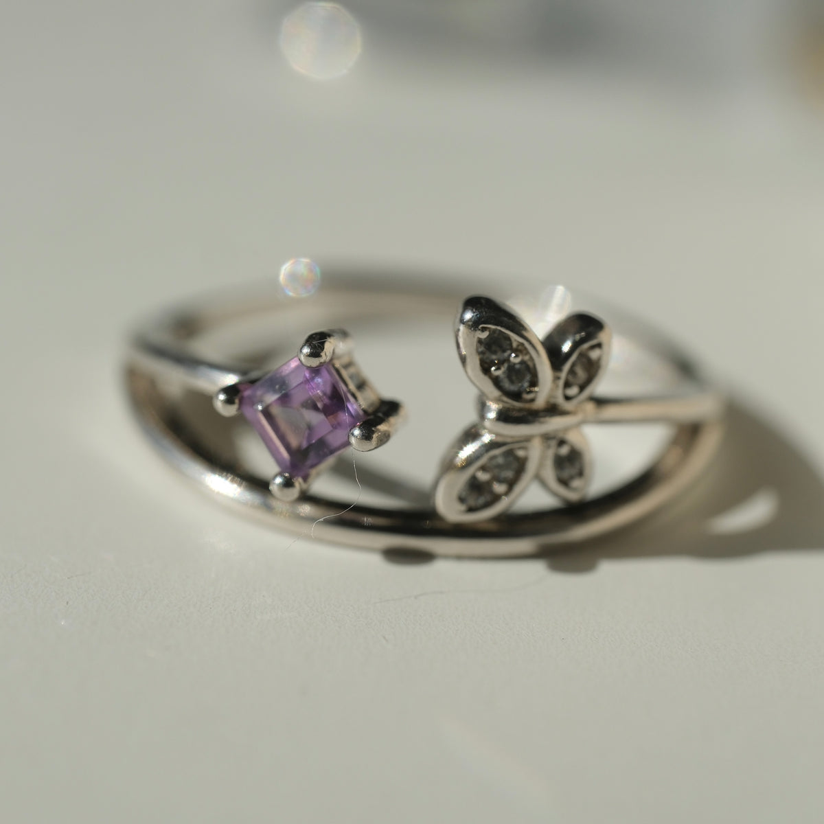 Amethyst Butterfly S925 Adjustable Ring | Peace | Clarity | Spiritual Connection
