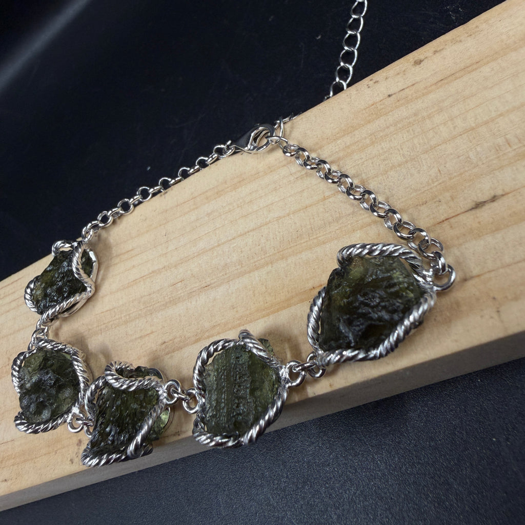 Raw Moldavite S925 Certified Bracelet