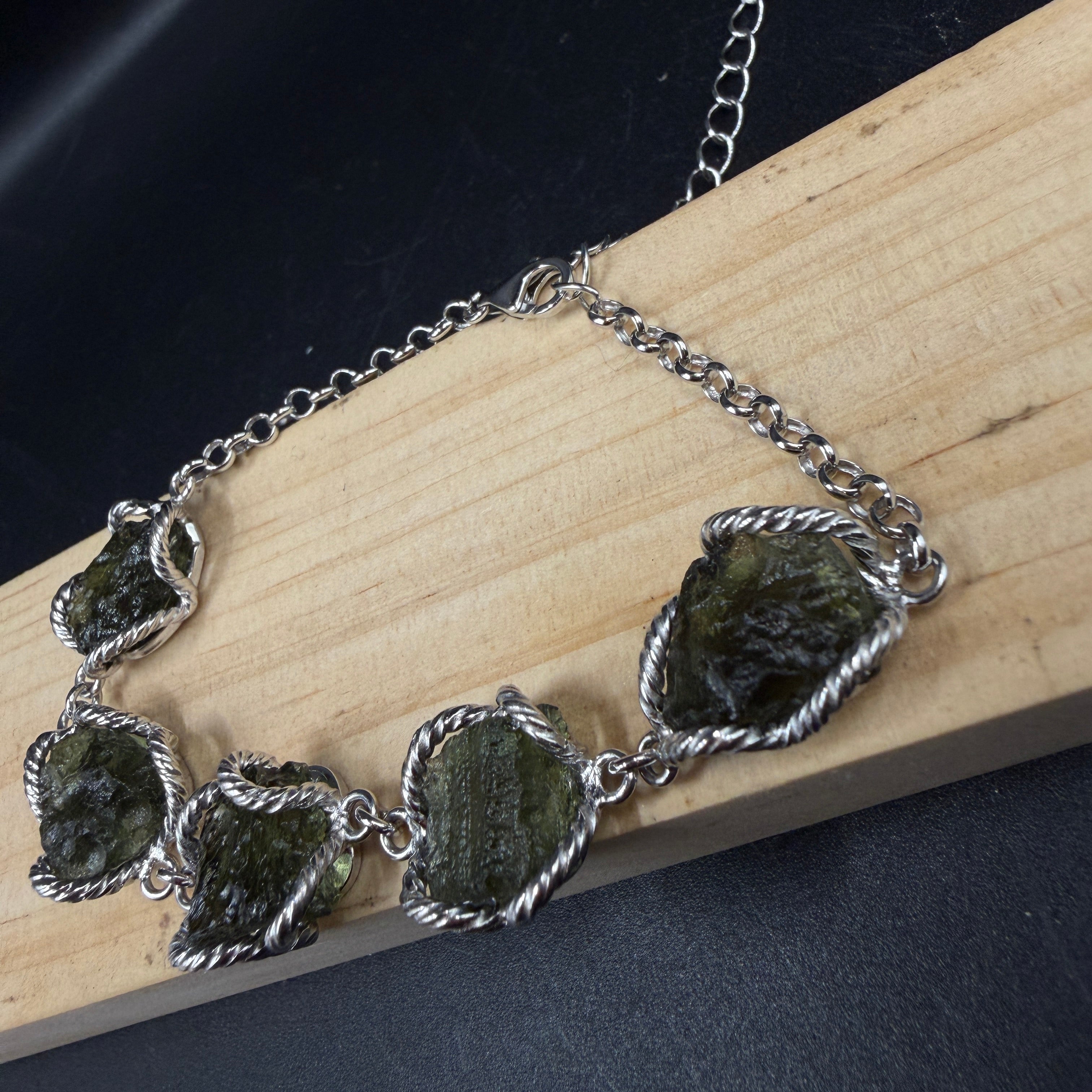 Raw Moldavite S925 Certified Bracelet
