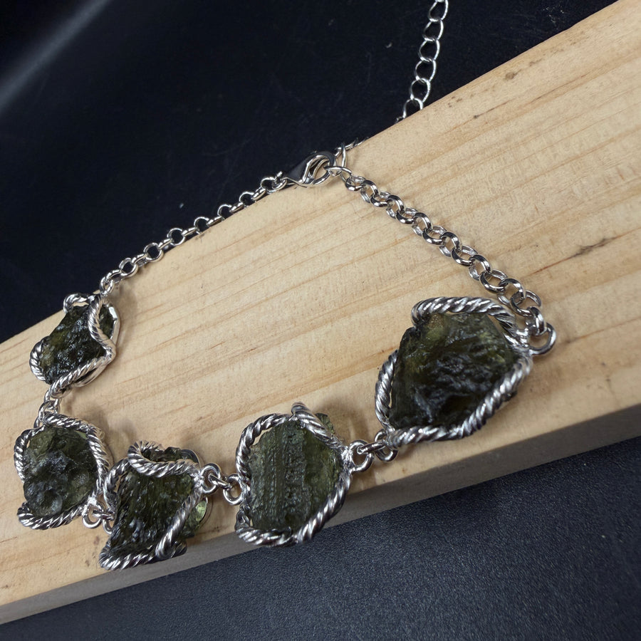 Raw Moldavite S925 Certified Bracelet