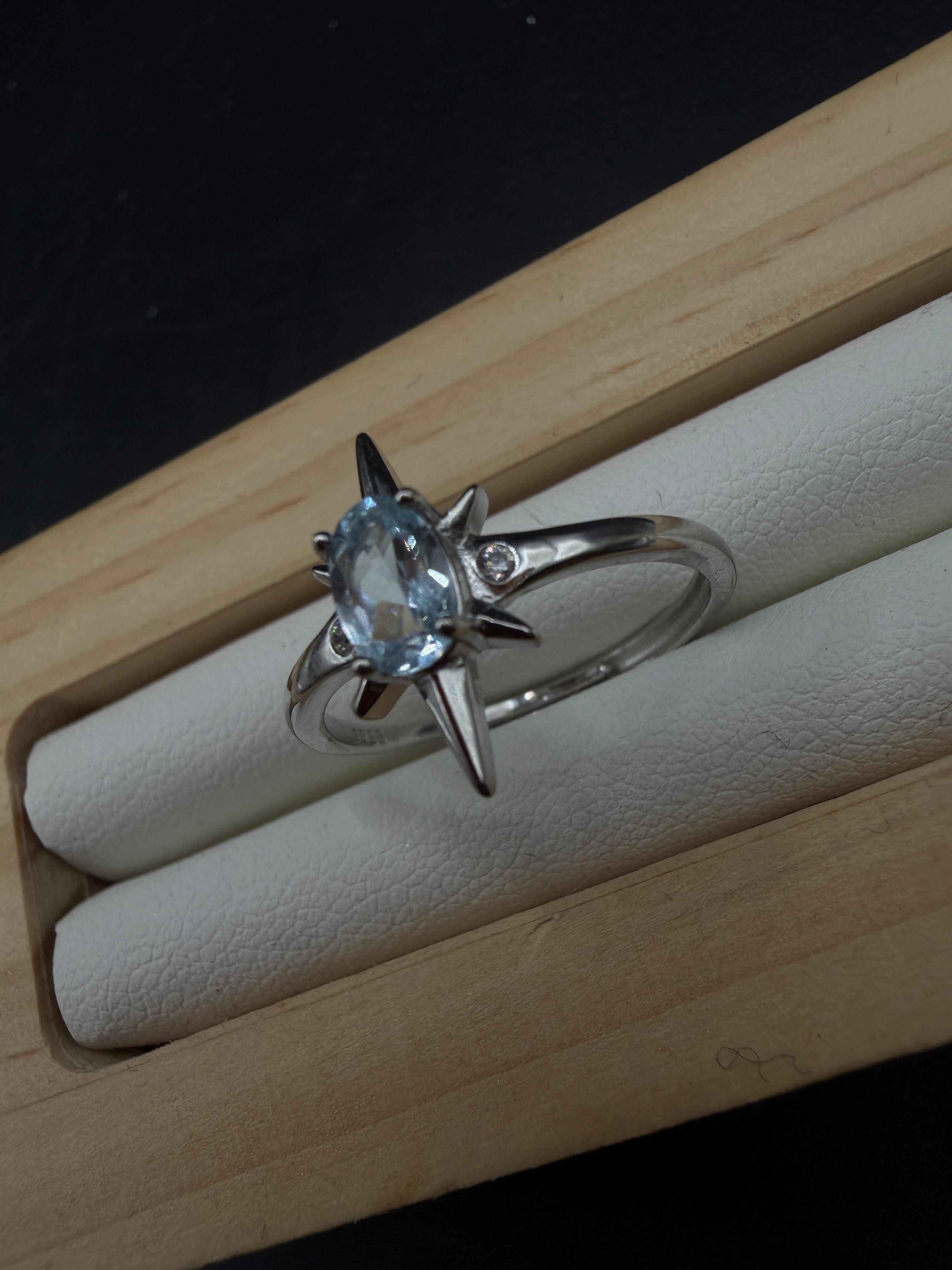Aquamarine Star S925 Adjustable Ring