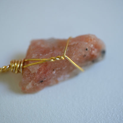 Sunstone Raw Handmade Gold Necklace on S925 Chain