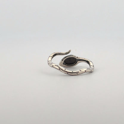 Silver Sheen Obsidian Snake S925 Adjustable Ring
