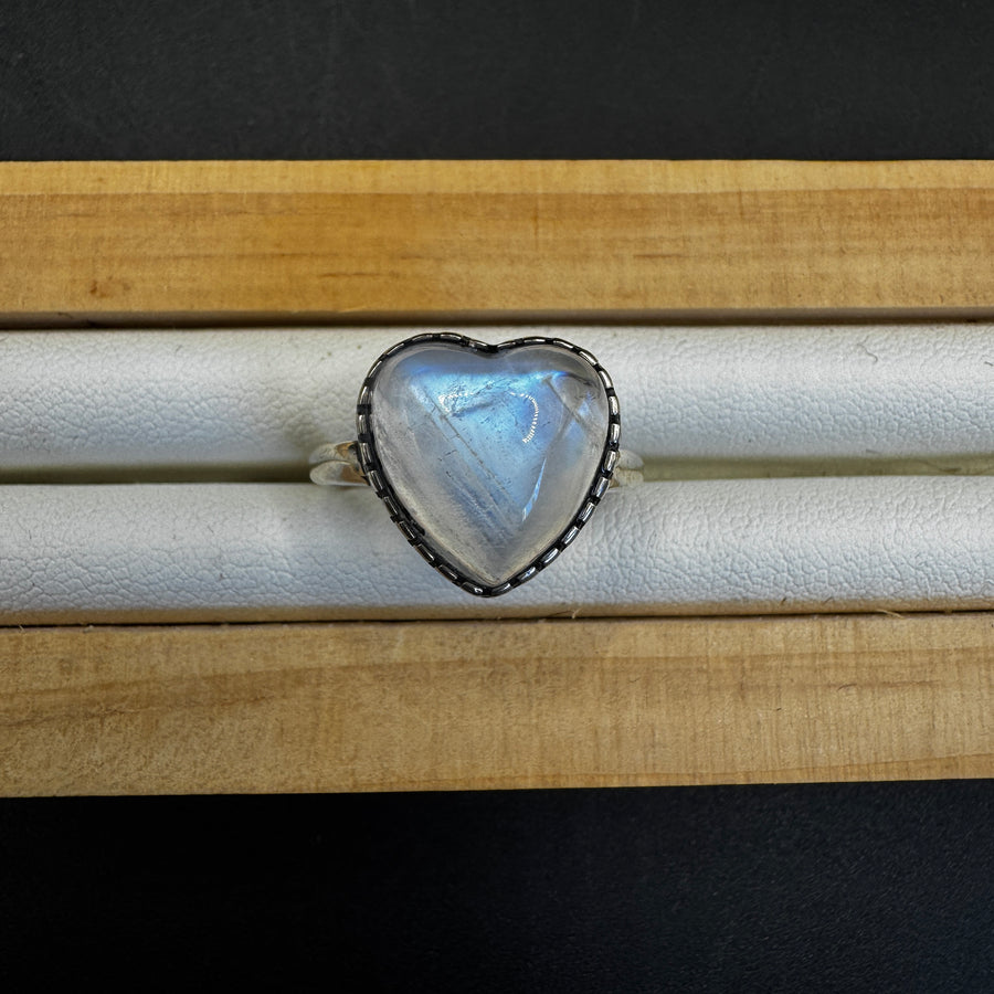 Moonstone Heart S925 Adjustable Ring