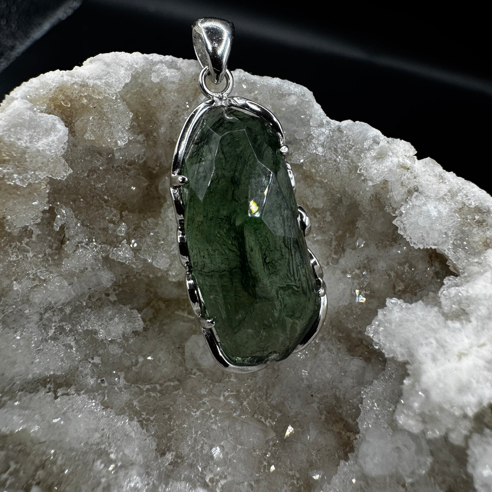 Large Moldavite Freeform S925 Certified Necklace