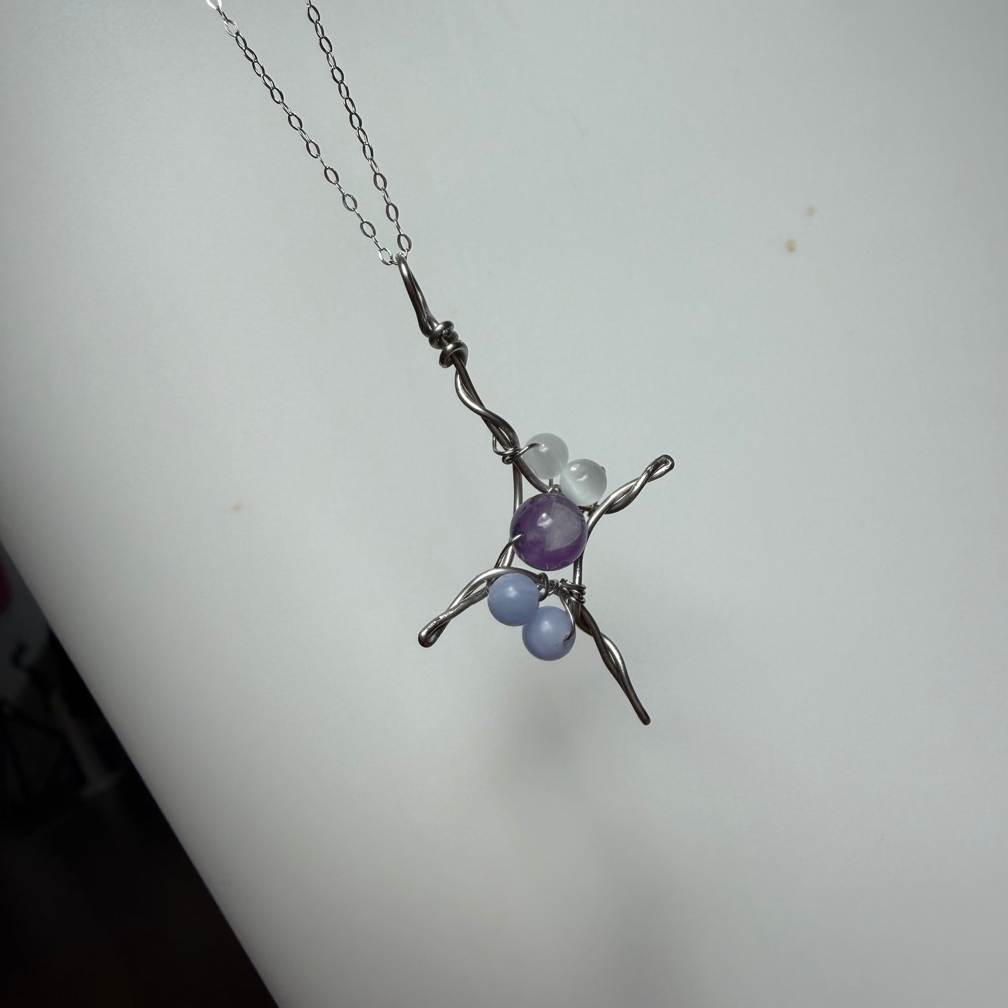 Amethyst Selenite and Blue Lace Agate Handmade Star Necklace