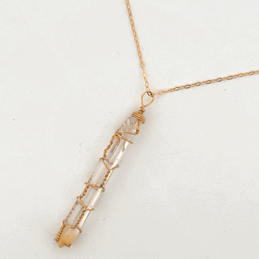 Lemurian Mango Quartz Gold Handmade Necklace on S925 Chain