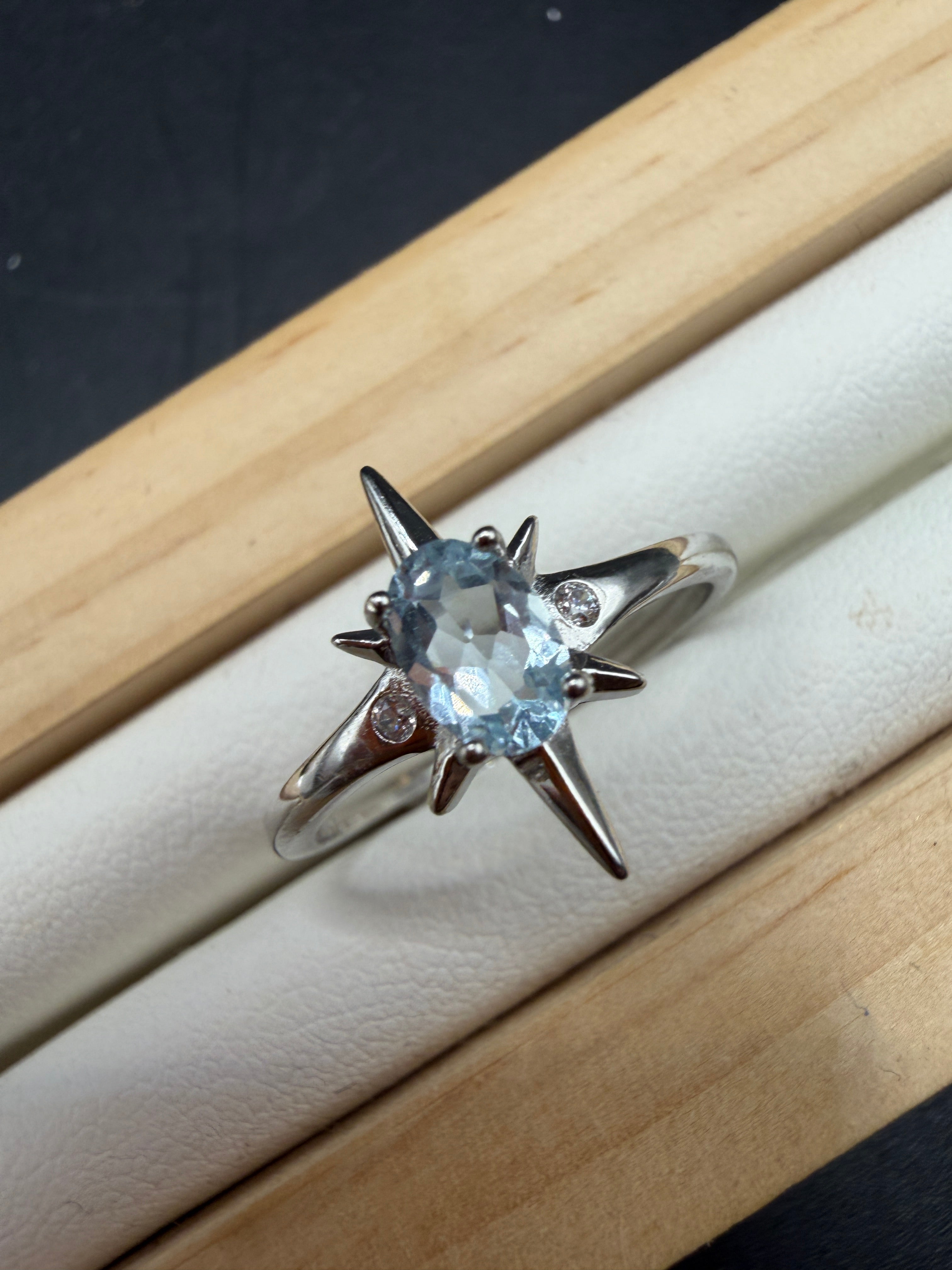 Aquamarine Star S925 Adjustable Ring