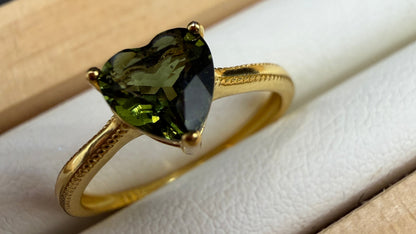 Moldavite S925 Adjustable Certified Gold Ring