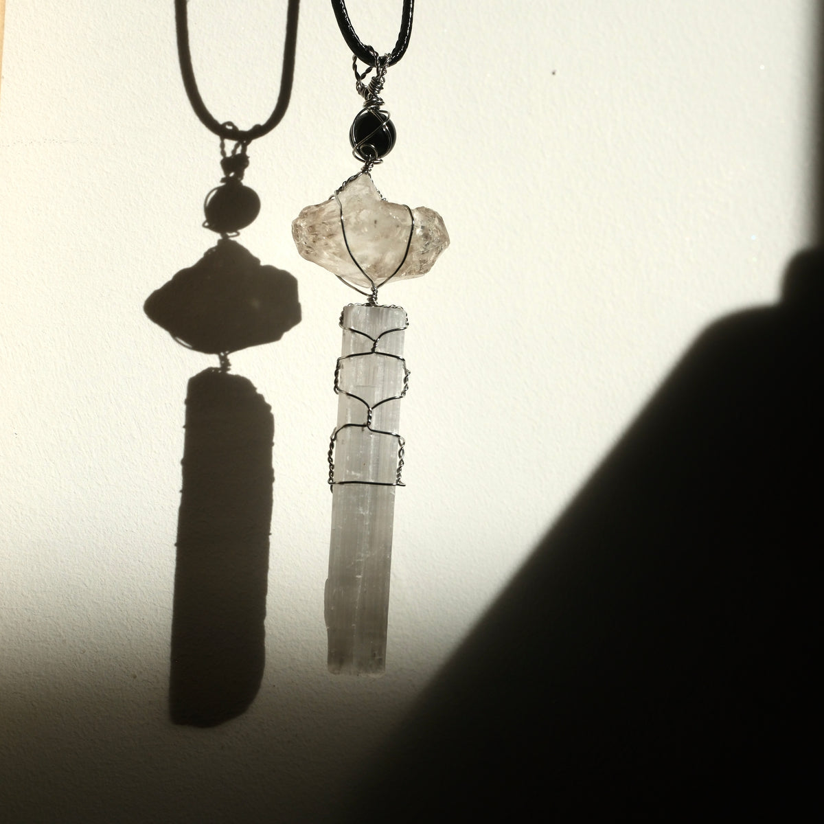 Handmade Selenite Elestial Quartz & Black Tourmaline Necklace ￼