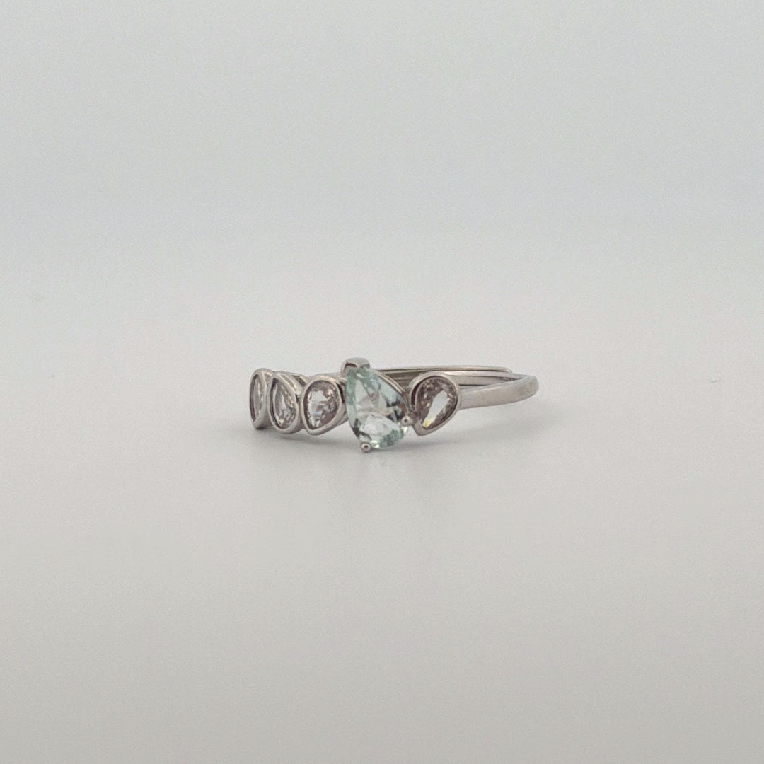 Clear Quartz and Aquamarine S925 Adjustable Ring