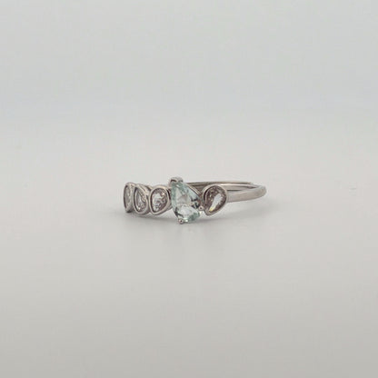 Clear Quartz and Aquamarine S925 Adjustable Ring