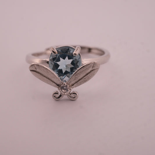 Blue Topaz Bee S925 Adjustable Ring