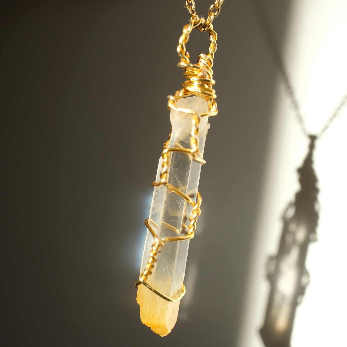 Lemurian Mango Quartz Gold Handmade Necklace on S925 Chain