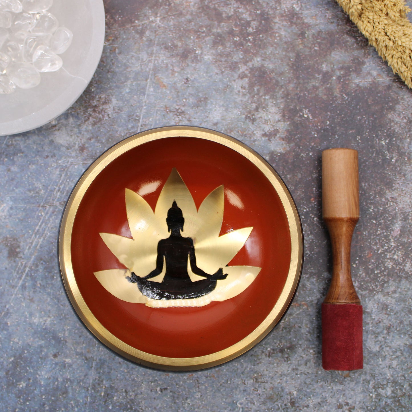 Buddha Singing Bowl Set- Black/Orange 14cm