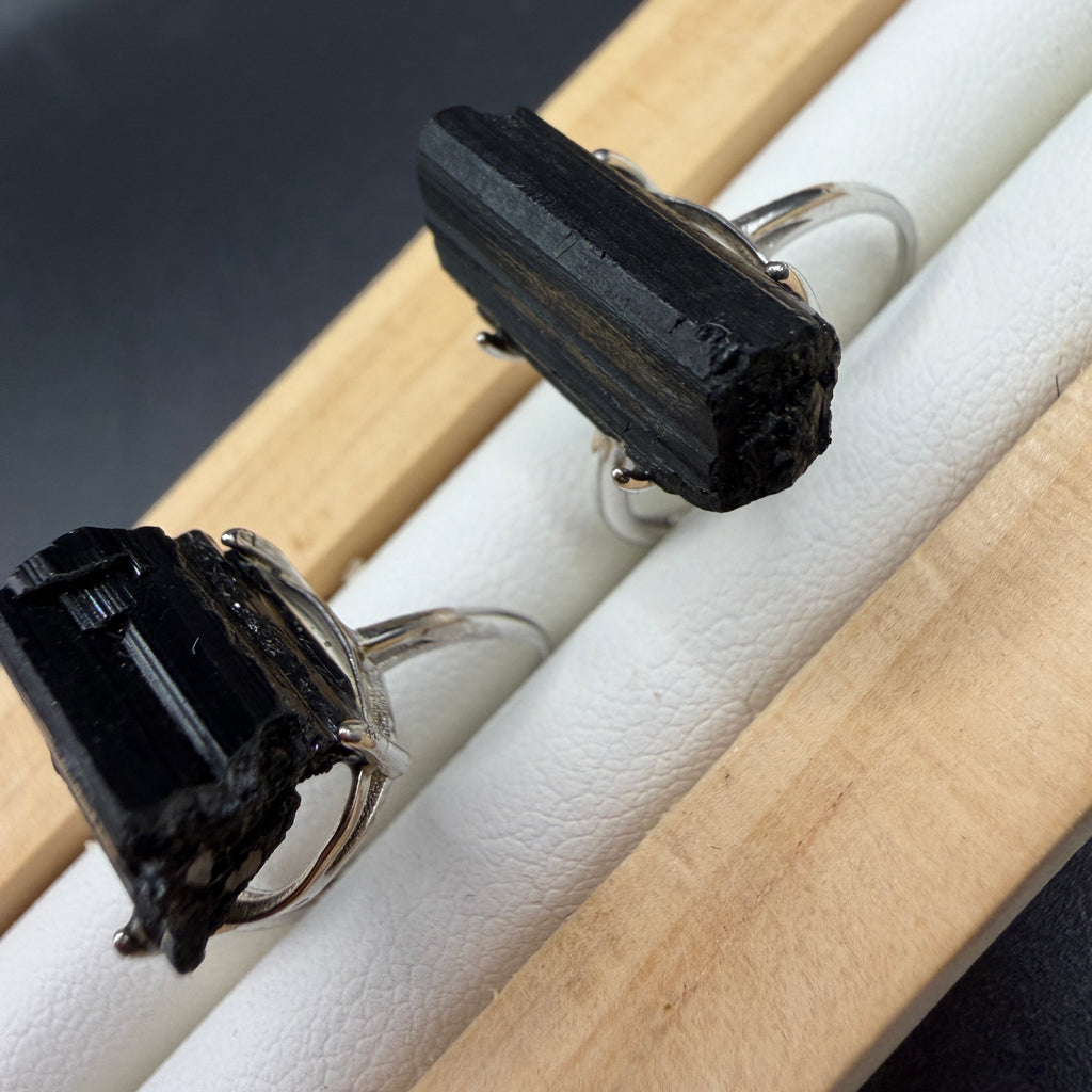 Black Tourmaline S925 Adjustable Ring