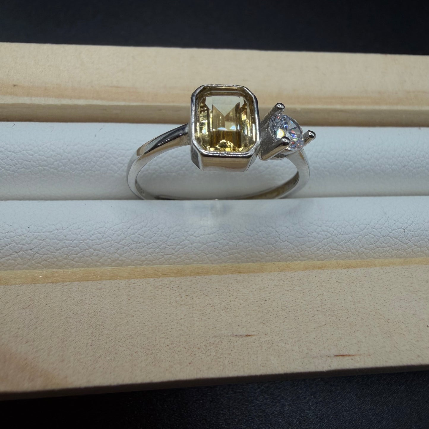 Citrine and Moissanite S925 Adjustable Ring
