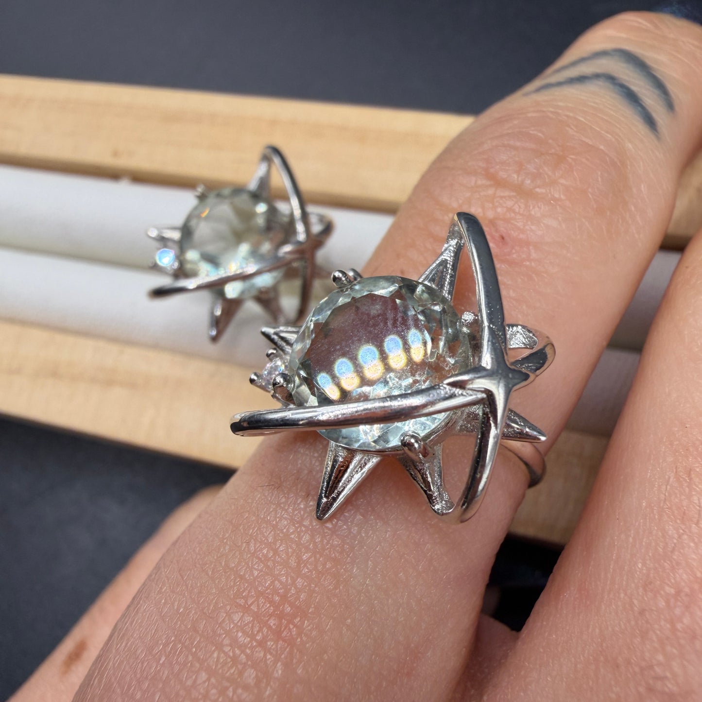 Green Quartz S925 Adjustable Ring