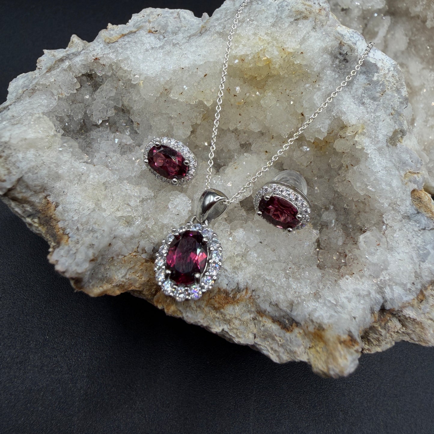 Garnet Earrings and Necklace S925 Certified Set