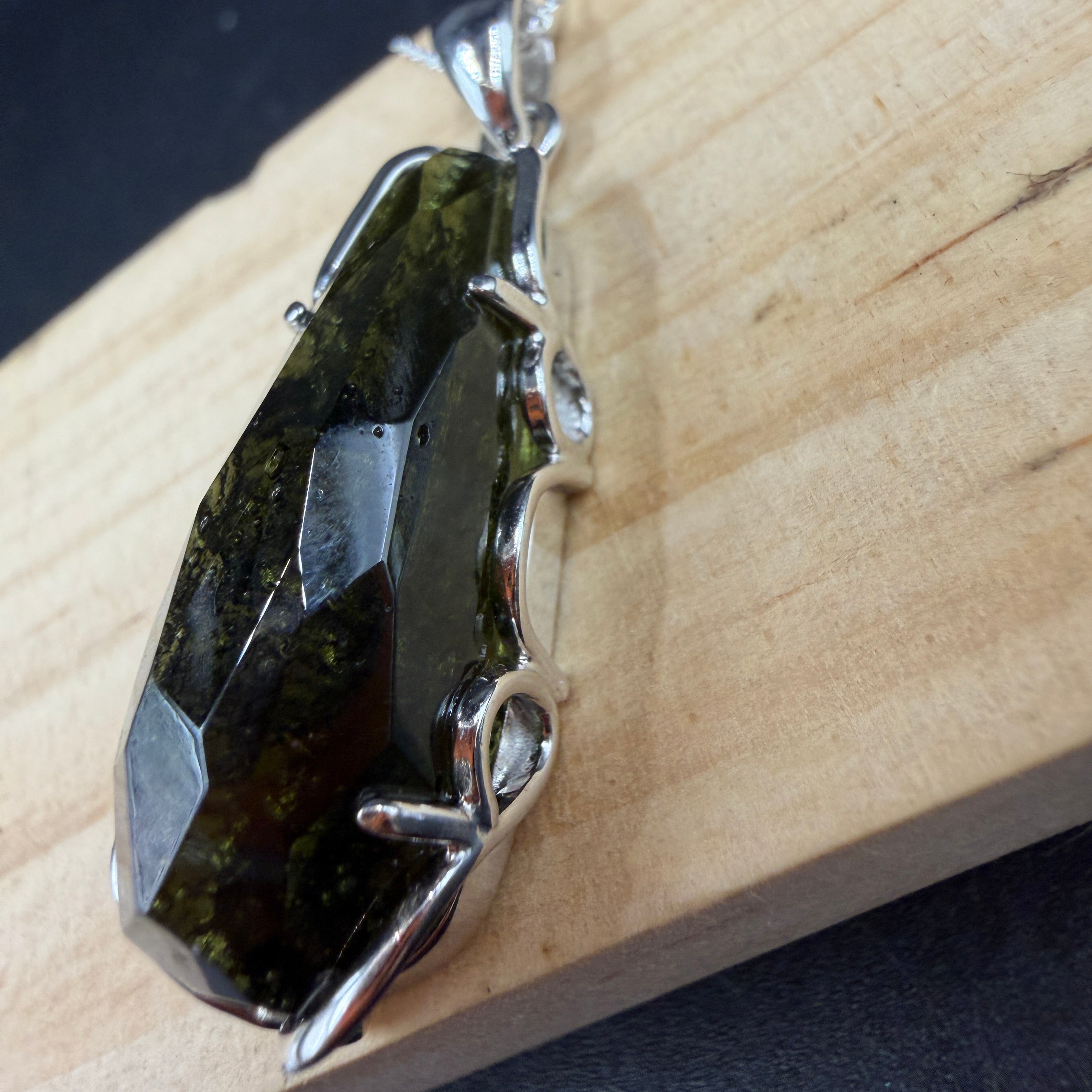 Large Moldavite Freeform S925 Certified Necklace