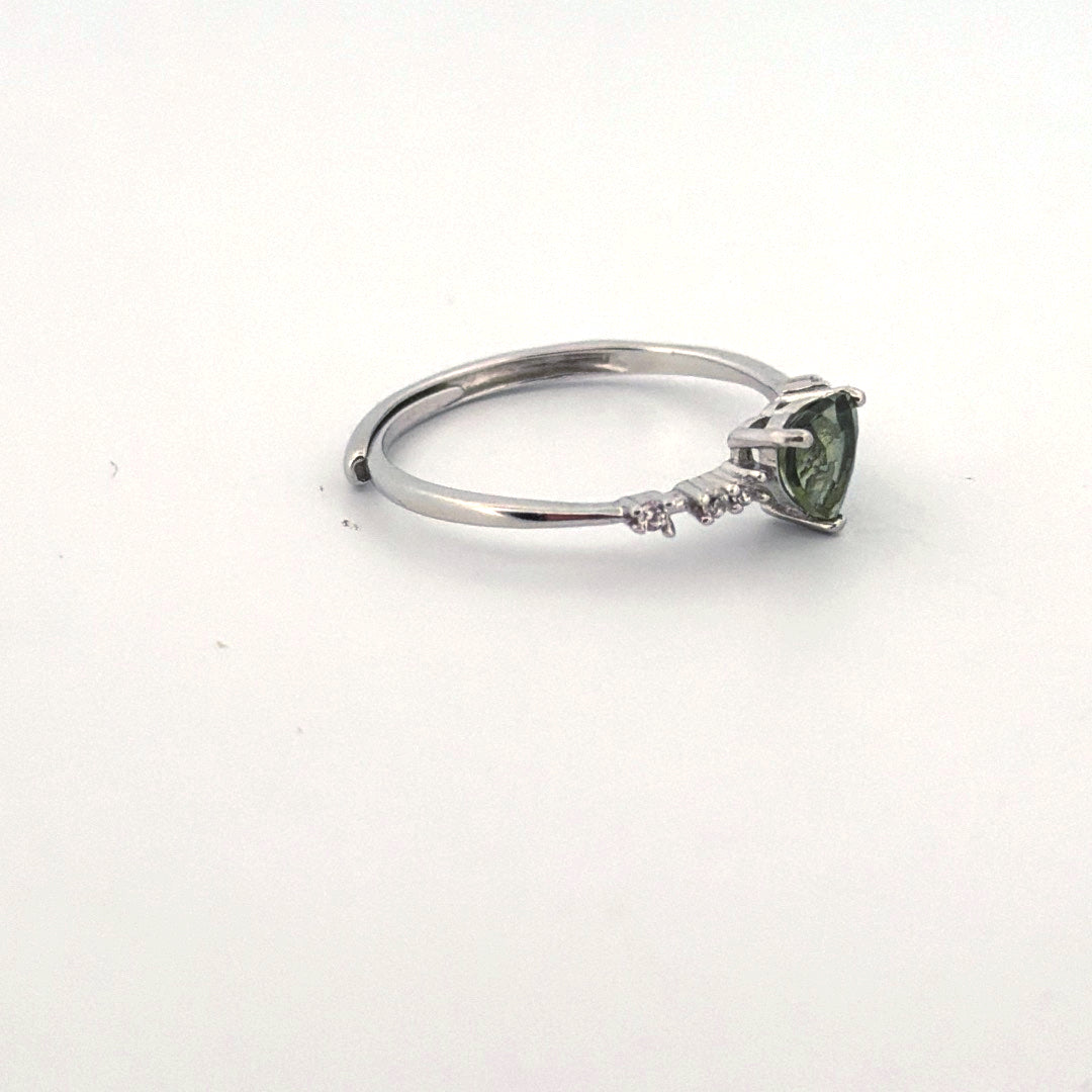 Moldavite S925 Adjustable Certified Ring