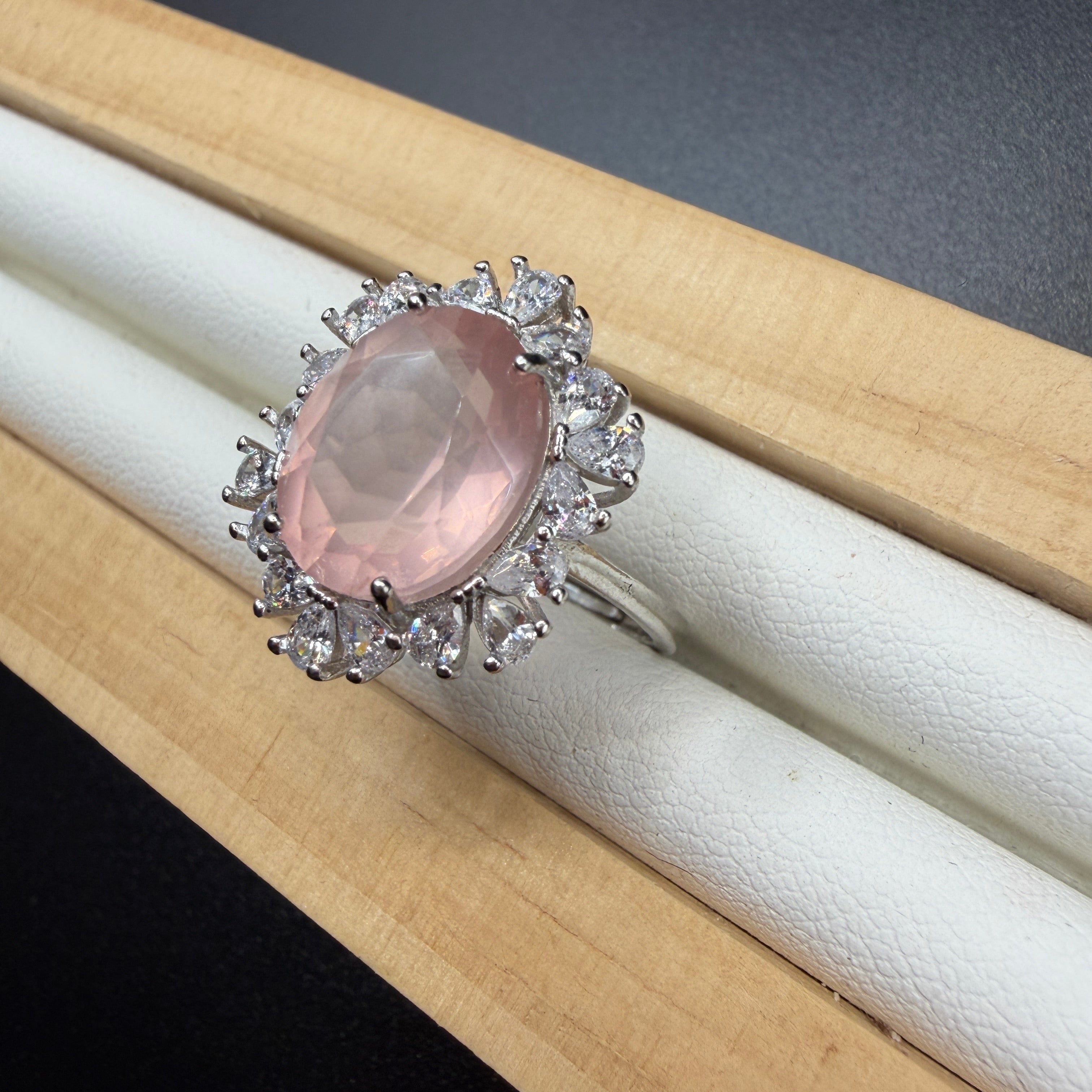 Rose Quartz S925 Adjustable Ring