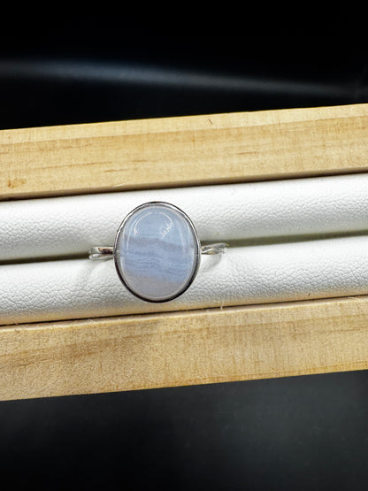 Blue Lace Agate S925 Adjustable Ring