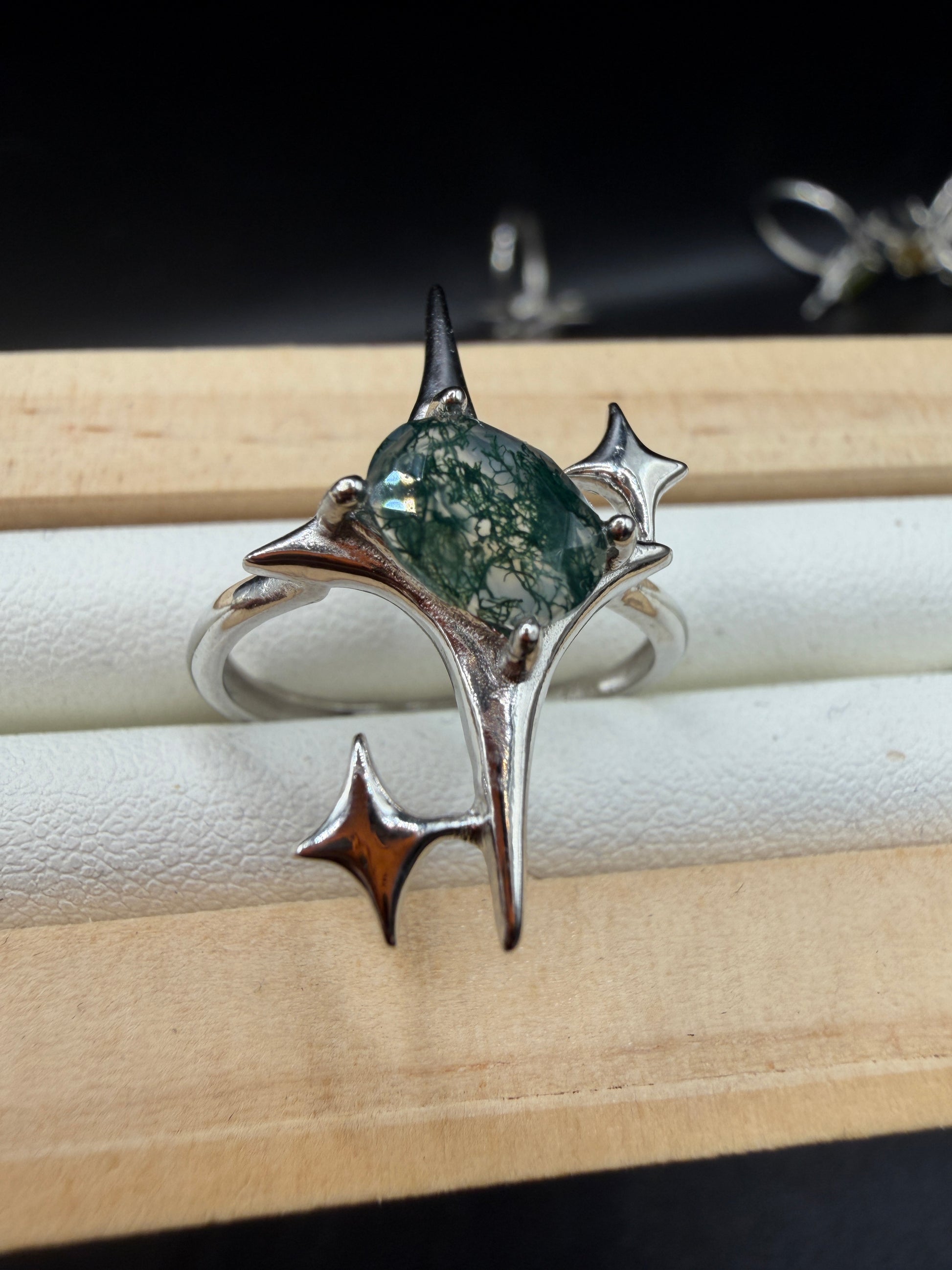 Moss Agate Signature Star Ring