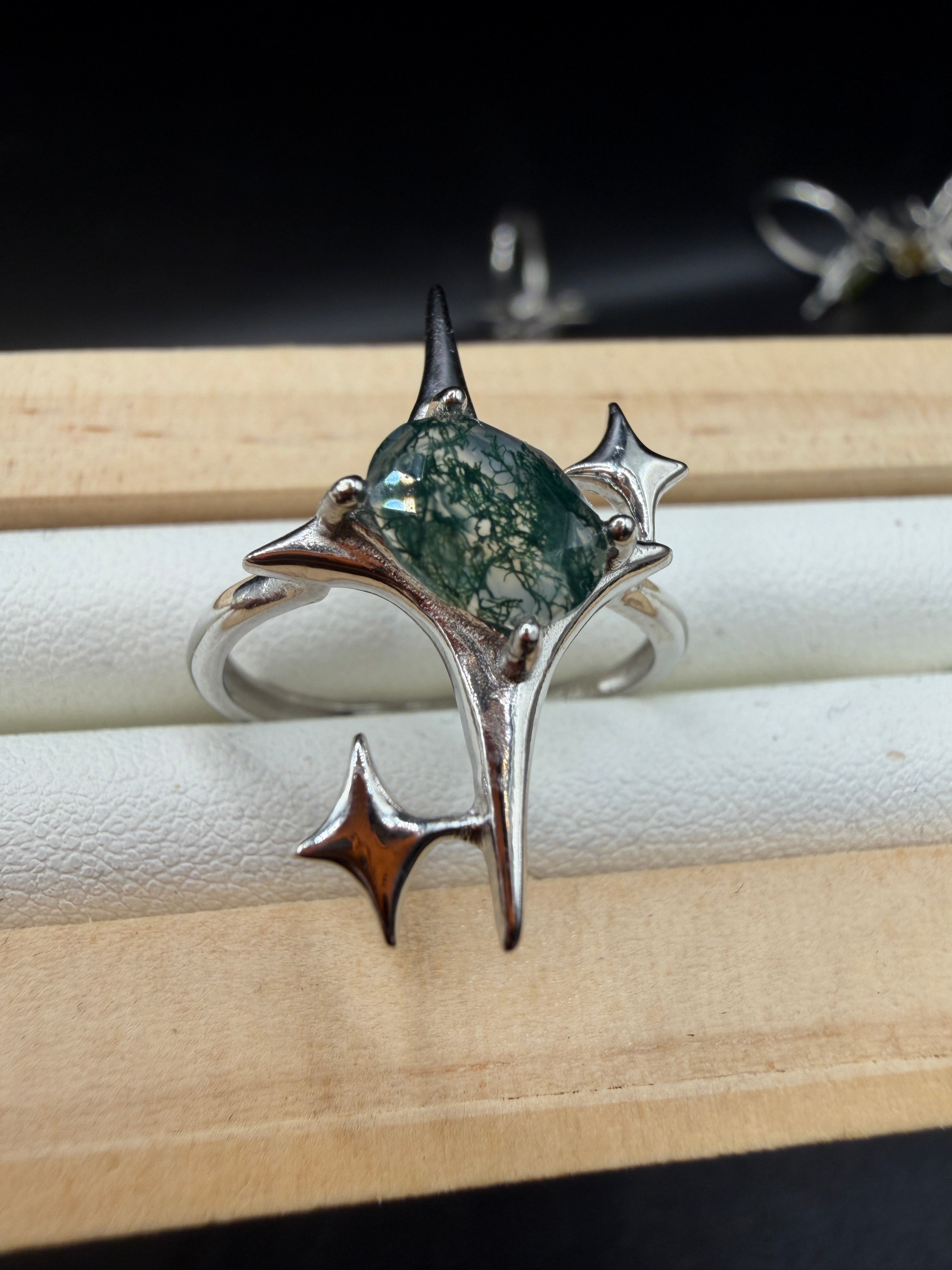 Moss Agate Signature Star Ring