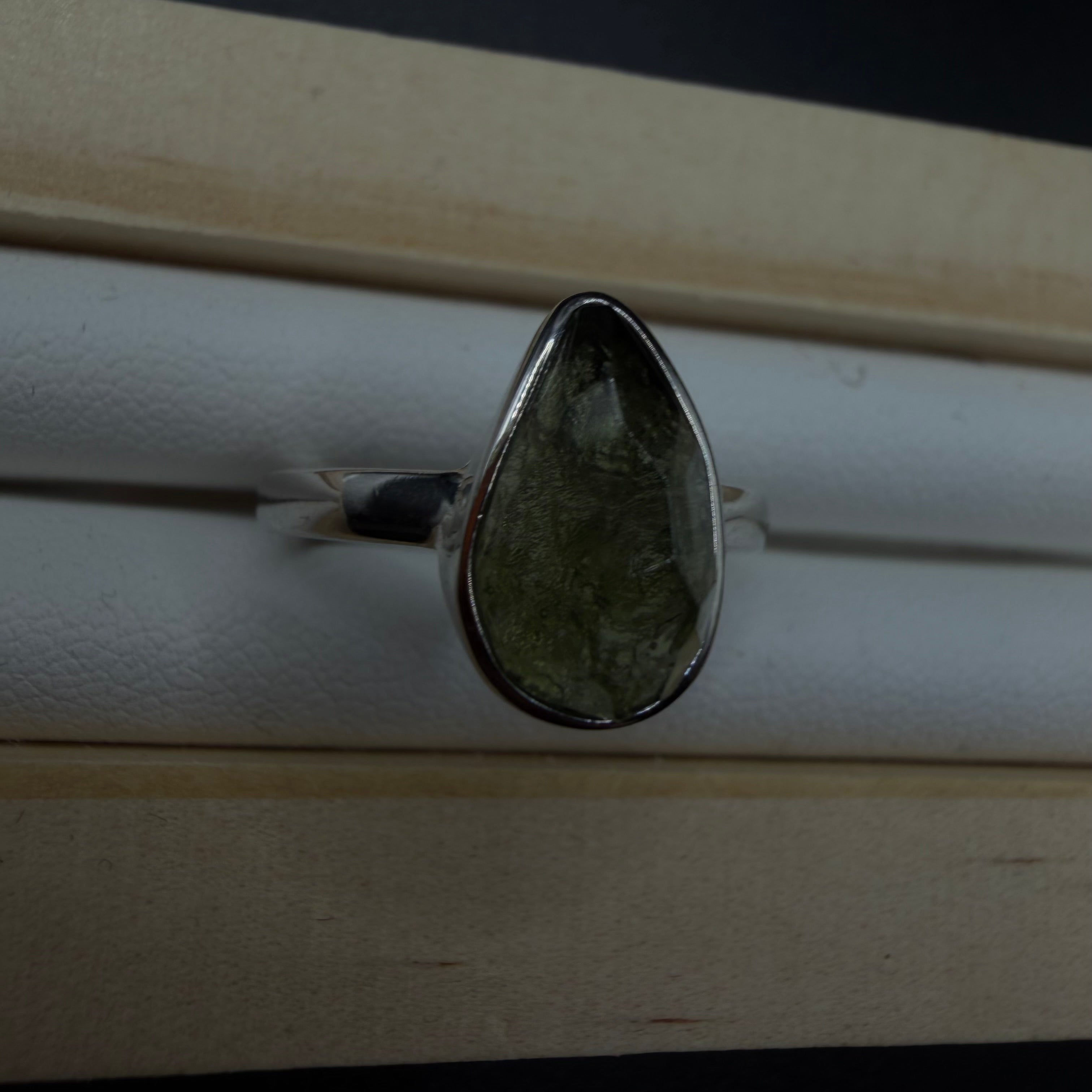 Moldavite S925 Adjustable Certified Ring