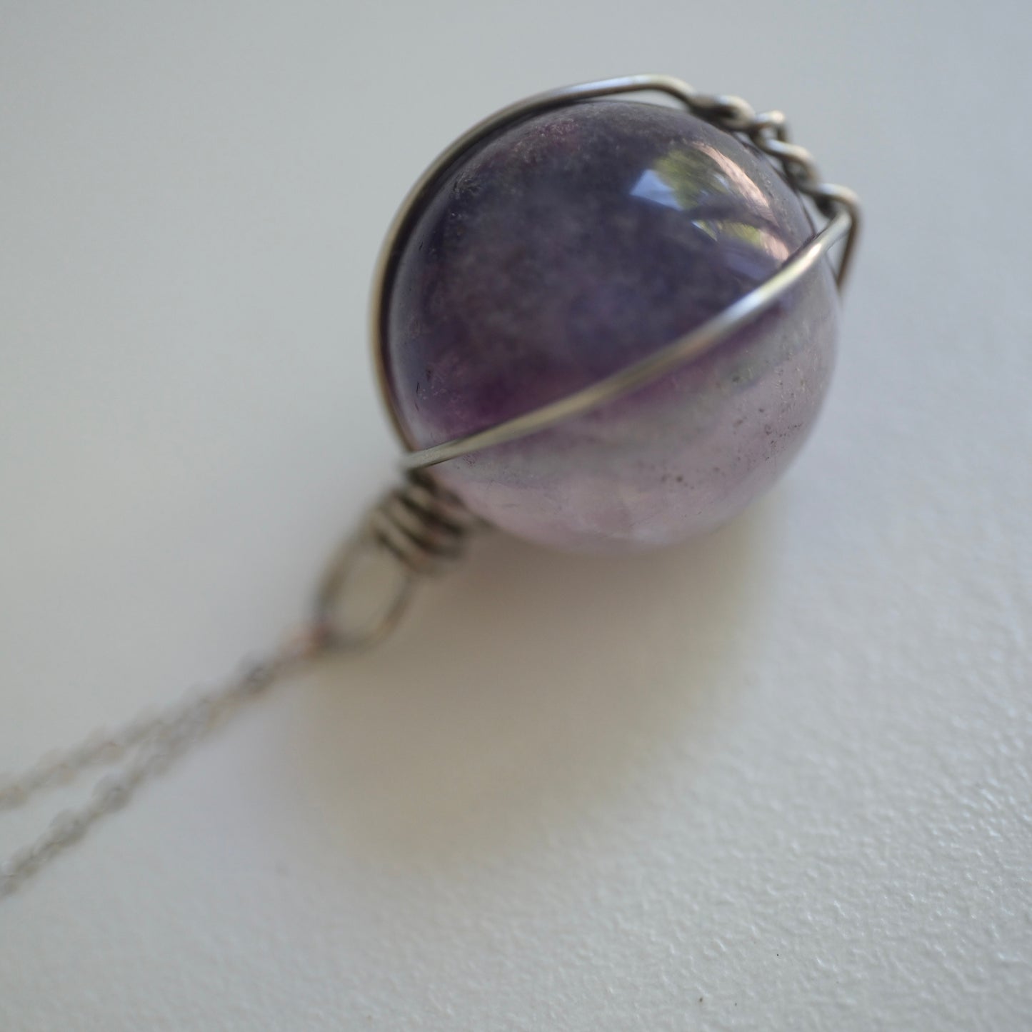 Fluorite Sphere Handmade Necklace on S925 Chain
