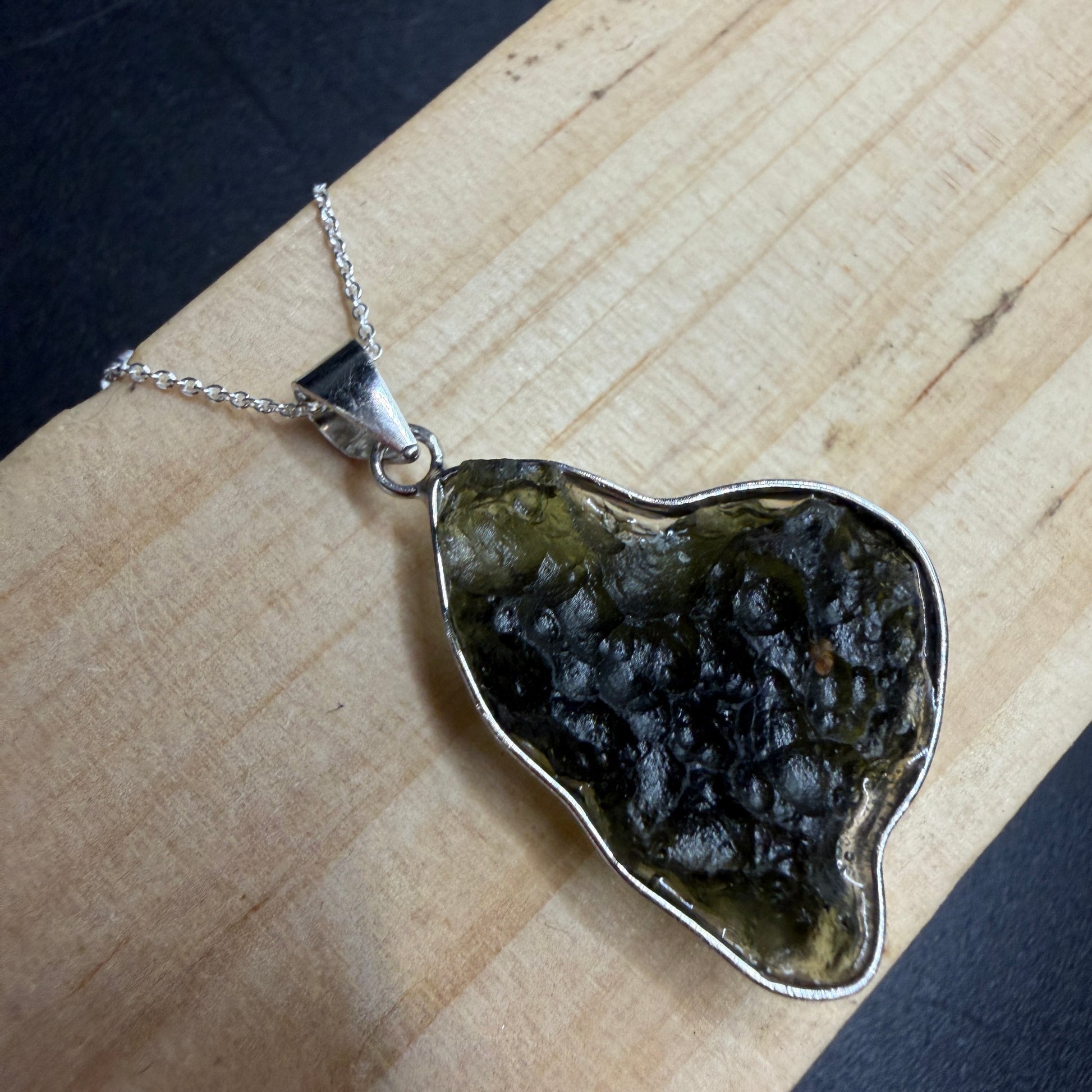 Raw Moldavite S925 Certified Necklace