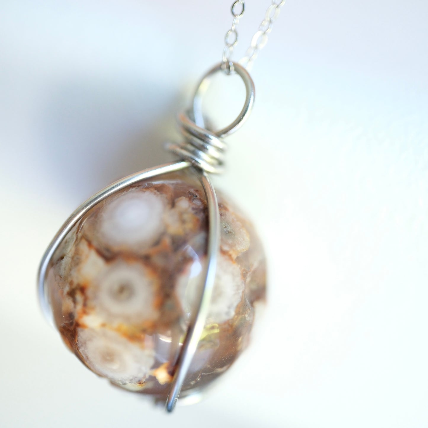 Flower Agate Handmade Necklace with S925 Chain