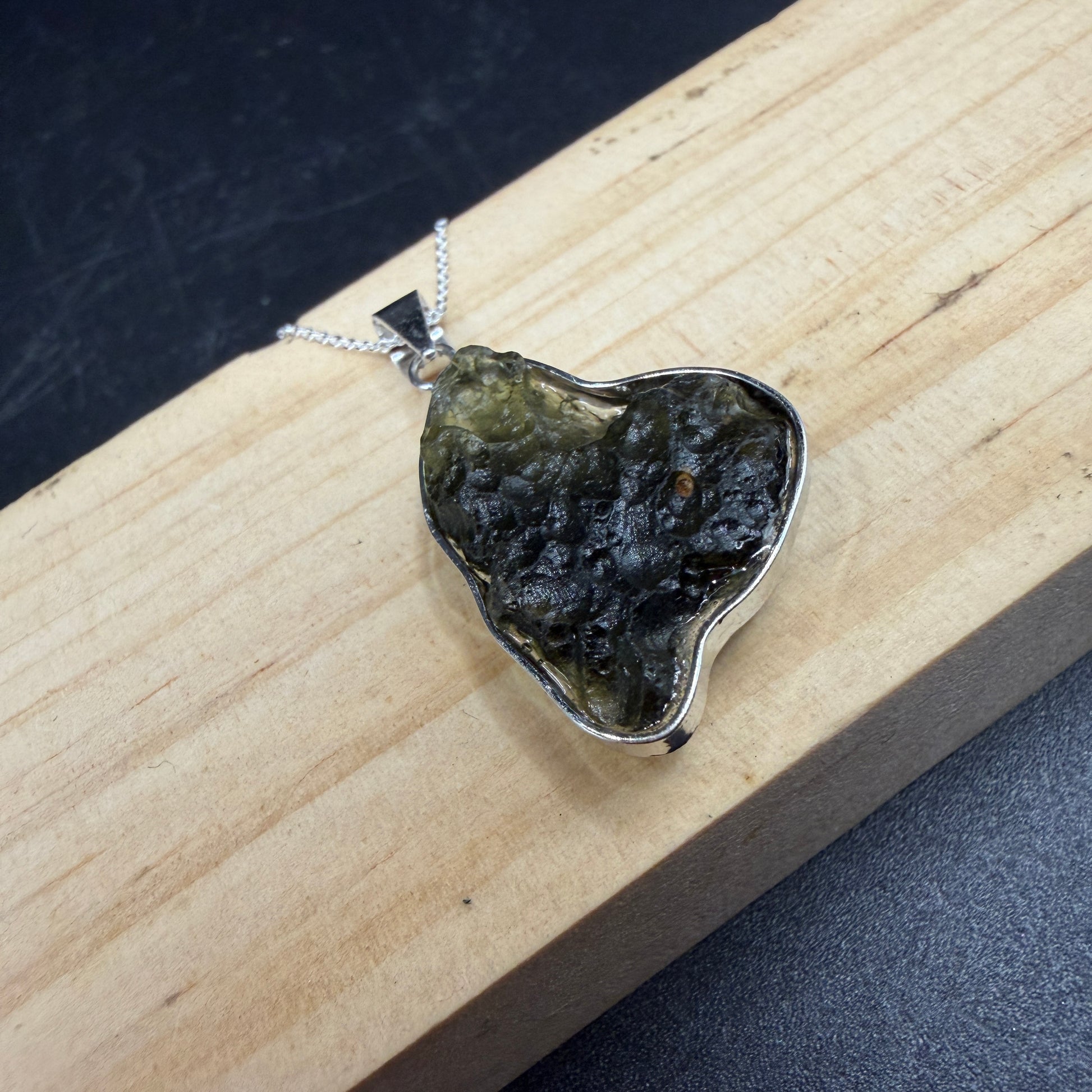 Raw Moldavite S925 Certified Necklace