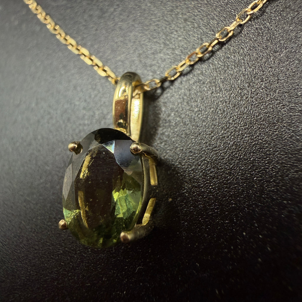 9ct Gold Moldavite Certified Necklace