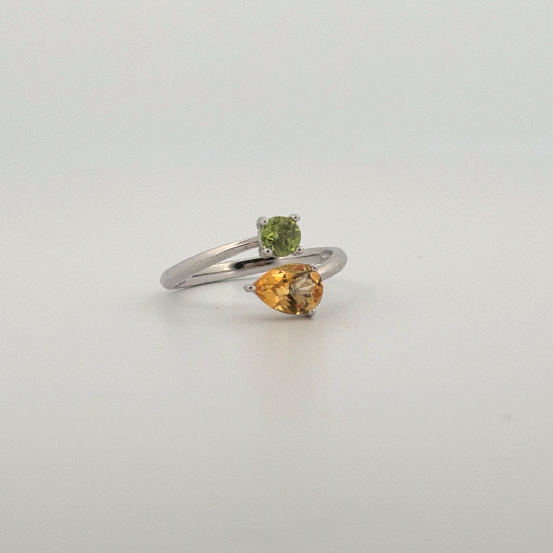 Peridot and Citrine Star S925 Certified Adjustable Ring