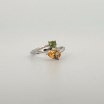Peridot and Citrine Star S925 Certified Adjustable Ring