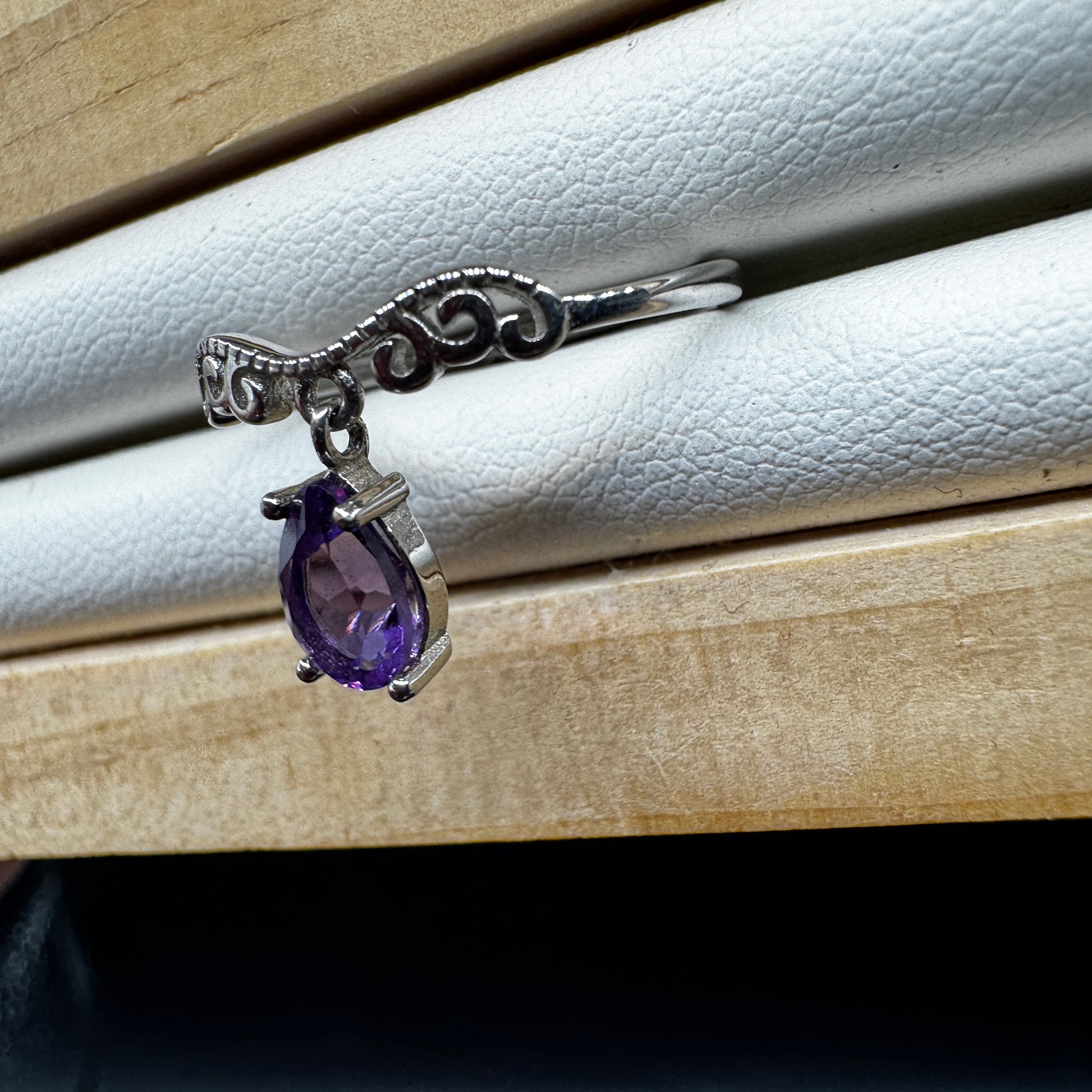 Amethyst Drop S925 Adjustable Ring