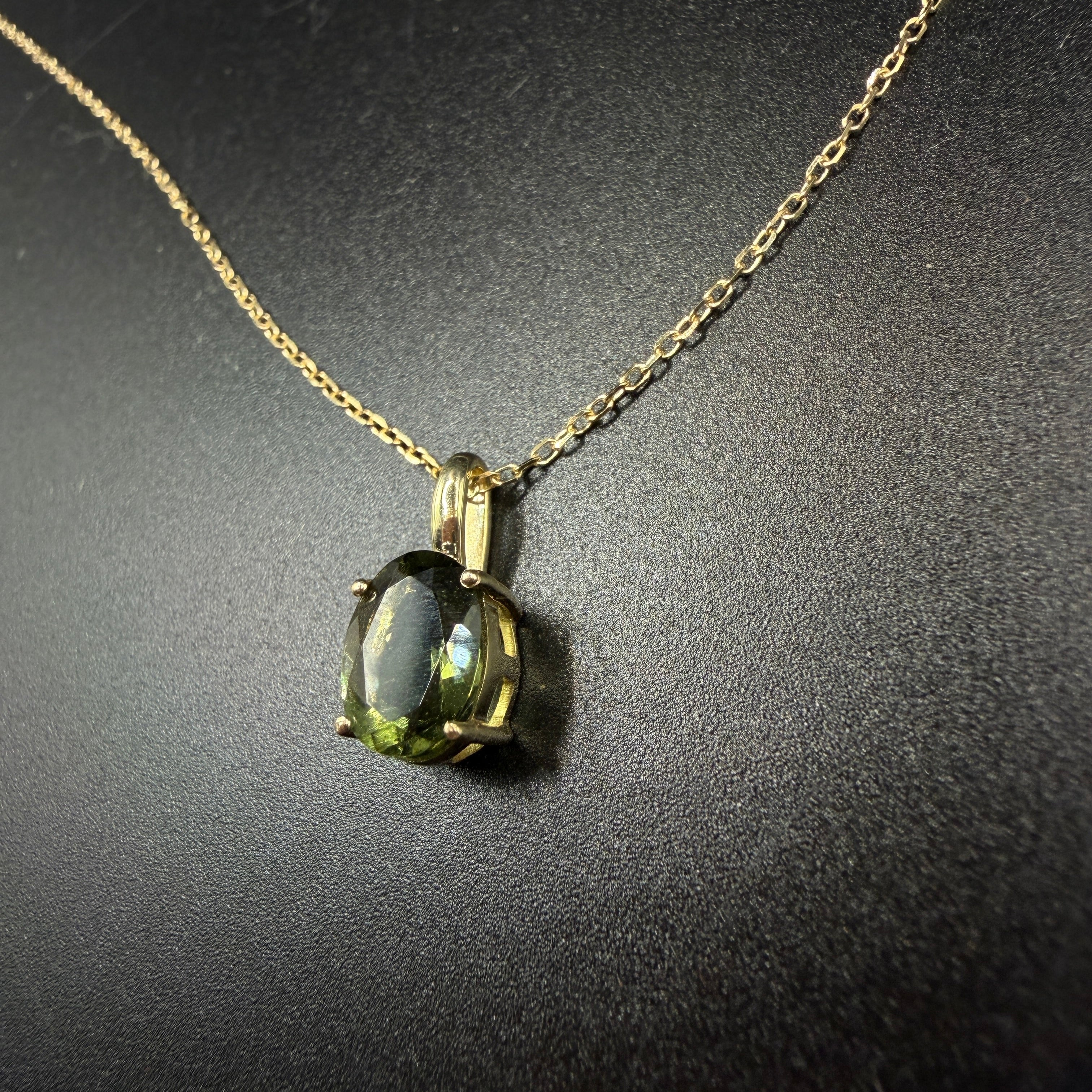 9ct Gold Moldavite Certified Necklace