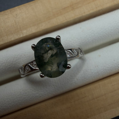 Moss Agate S925 Adjustable Ring